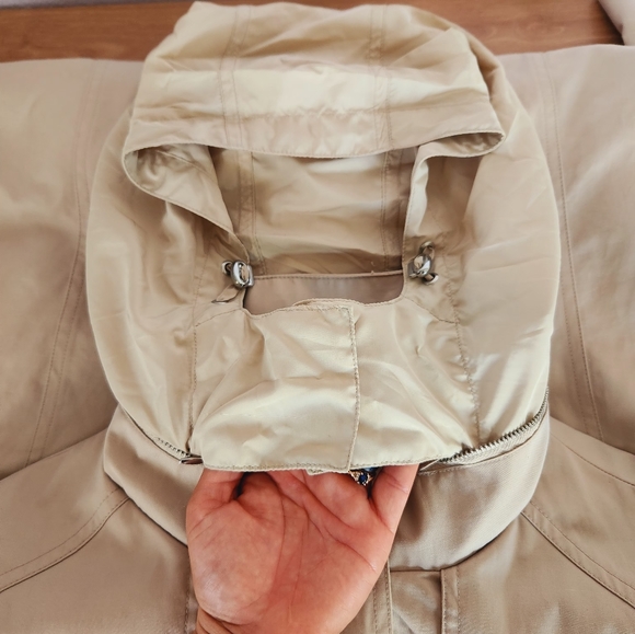 Michael Kors womens Taupe Beige removable hood Rain Trench Coat size Large - Picture 8 of 9